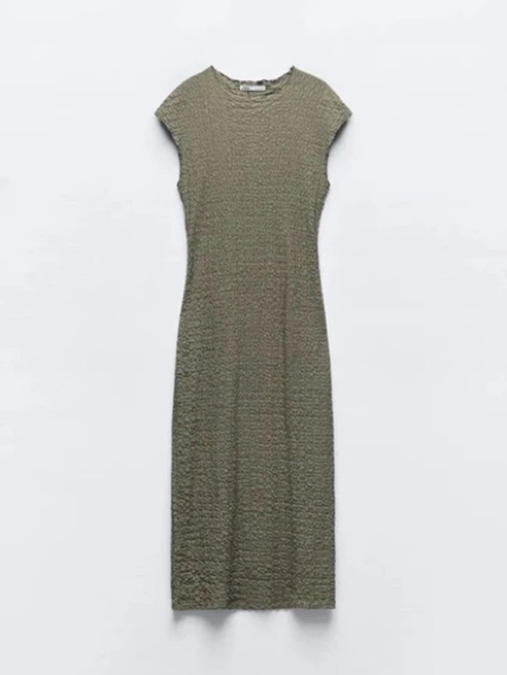 Zara Green Cap Sleeve Textured Midi Dress Size Large - Picture 7 of 13